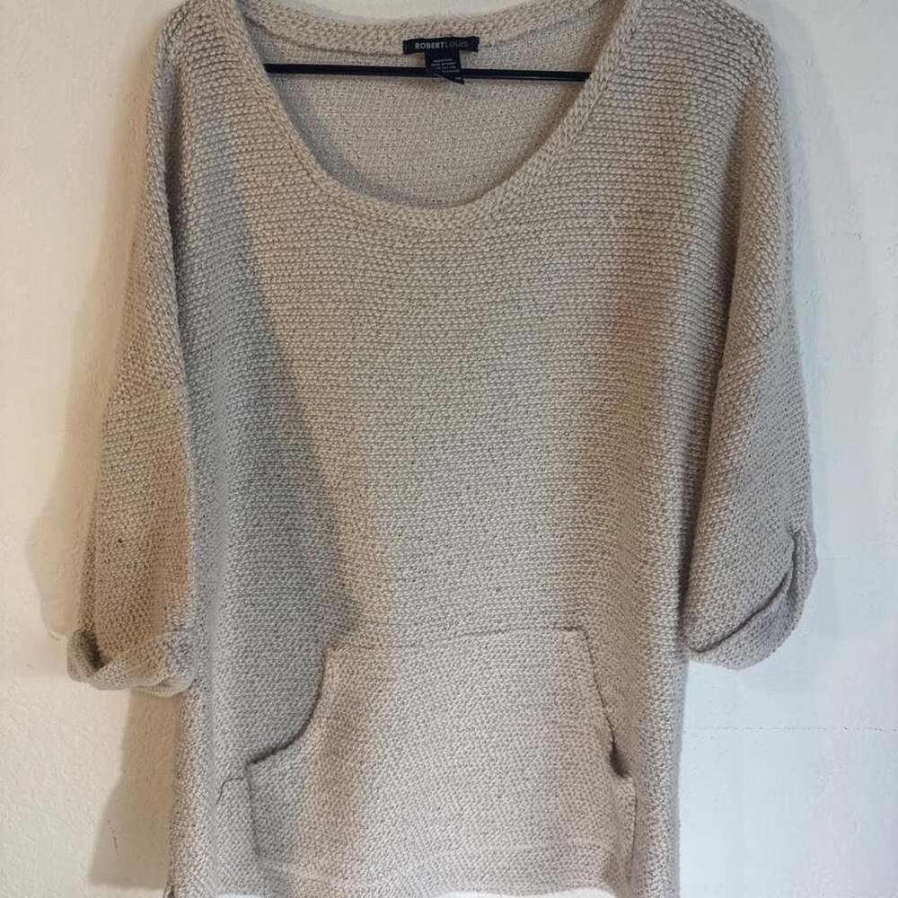 ROBERT LOUIS Knit Sweater Size 3X Cream Pocket Pullover